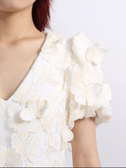 Butterfly V-Neck Puff Sleeve Mini Dress