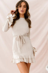 Aspley Flare Cuff Waist Tie Dress Beige