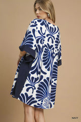 Umgee Abstract Print Kimono Sleeve Mini Dress