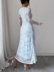 Lace Long Sleeve Square Neck Maxi Dress