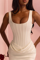 ivory satin gathered maxi dress