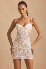 Embellished Camisole Bodycon Mini Dress in Ivory
