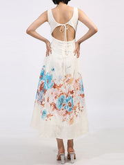 Cutout Back Printed Square Neck Dress