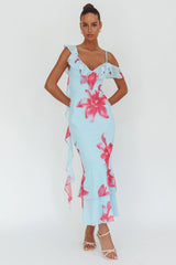Sun Lover Ruffle Trim Maxi Dress Lily Blue