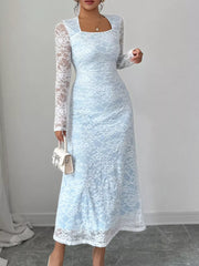 Lace Long Sleeve Square Neck Maxi Dress