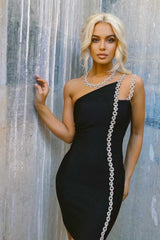 One-Shoulder Long Chain Mini Dress