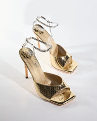 Gilberta Texture Rhinestone Strap Sandals In Gold