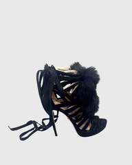 Darko Lace Up Faux Fur Cage Sandals In Black