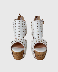 Ebele Studded Buckle Strap Wedge Sandals In White