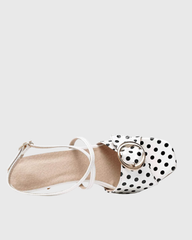 Efa Bow Polka Dots Cross Strap Sandals In White