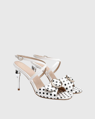 Efa Bow Polka Dots Cross Strap Sandals In White