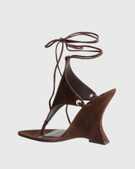 Eki Lace Up Wedge Thong Sandals In Brown