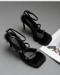 Elain Strappy Faux Fur Sandals