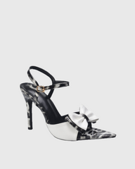 Elena Bow Leopard Strap Sandals In Grey