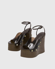 Ellen PVC Panel Wedge Platform Sandals In Brown
