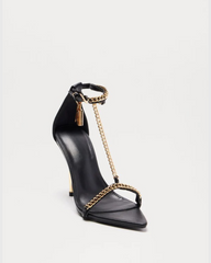 Elsie Chain T Strap Sandals In Black