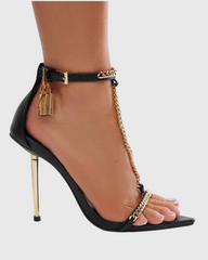 Elsie Chain T Strap Sandals In Black