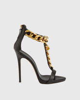 Iolanda T Strap Metal Chain Sandals In Black