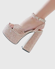 Ilenia Rhinestone Strap Platform Sandals In Pink