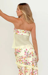 Jacqulin Yellow Bloom Strapless Top