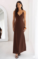 La Jolla Brown V-Neck Maxi Dress