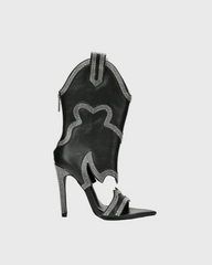 Ortensia Rhinestone Mid Calf Cowboy Sandals In Black
