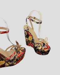 Xannon Metal Butterfly Floral Print Wedge Sandals