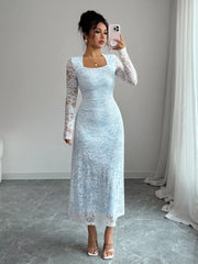 Lace Long Sleeve Square Neck Maxi Dress