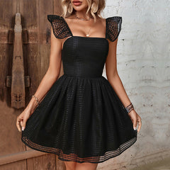 Teriya Hollow Backless Sling Black Dress