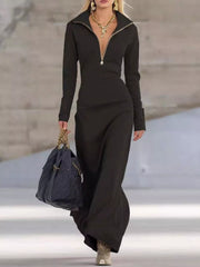 Zip Collar Long Sleeve Maxi Dress