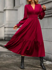 Surplice Long Sleeve Tiered Midi Dress