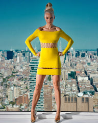 Hollow Out Chain Bandage Mini Dress