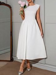 Round Neck Cap Sleeve Midi Dress