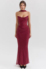 CASSIA CORSET MAXI DRESS-WINE RED