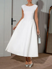 Round Neck Cap Sleeve Midi Dress
