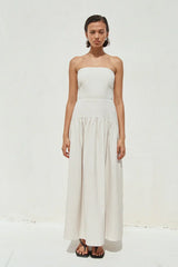 HEATHER MIDI DRESS - STONE PINSTRIPE