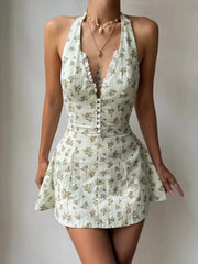 Floral Halter Neck Mini Dress