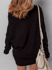 Asymmetric Neck Batwing Sleeve Shift Mini Sweater Dress