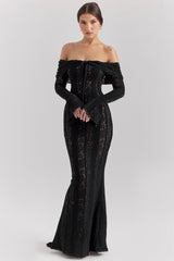 AEILA VINTAGE LACE MAXI DRESS-BLACK