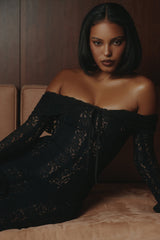 AEILA VINTAGE LACE MAXI DRESS-BLACK
