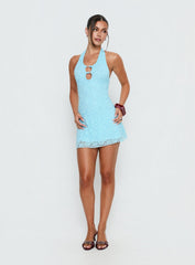 Blue Sky Halter Cut Out Mini Dress Blue