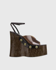 Ellen PVC Panel Wedge Platform Sandals  In Brown