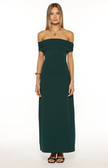 Erica Teal Crepe Off the Shoulder Maxi Dress